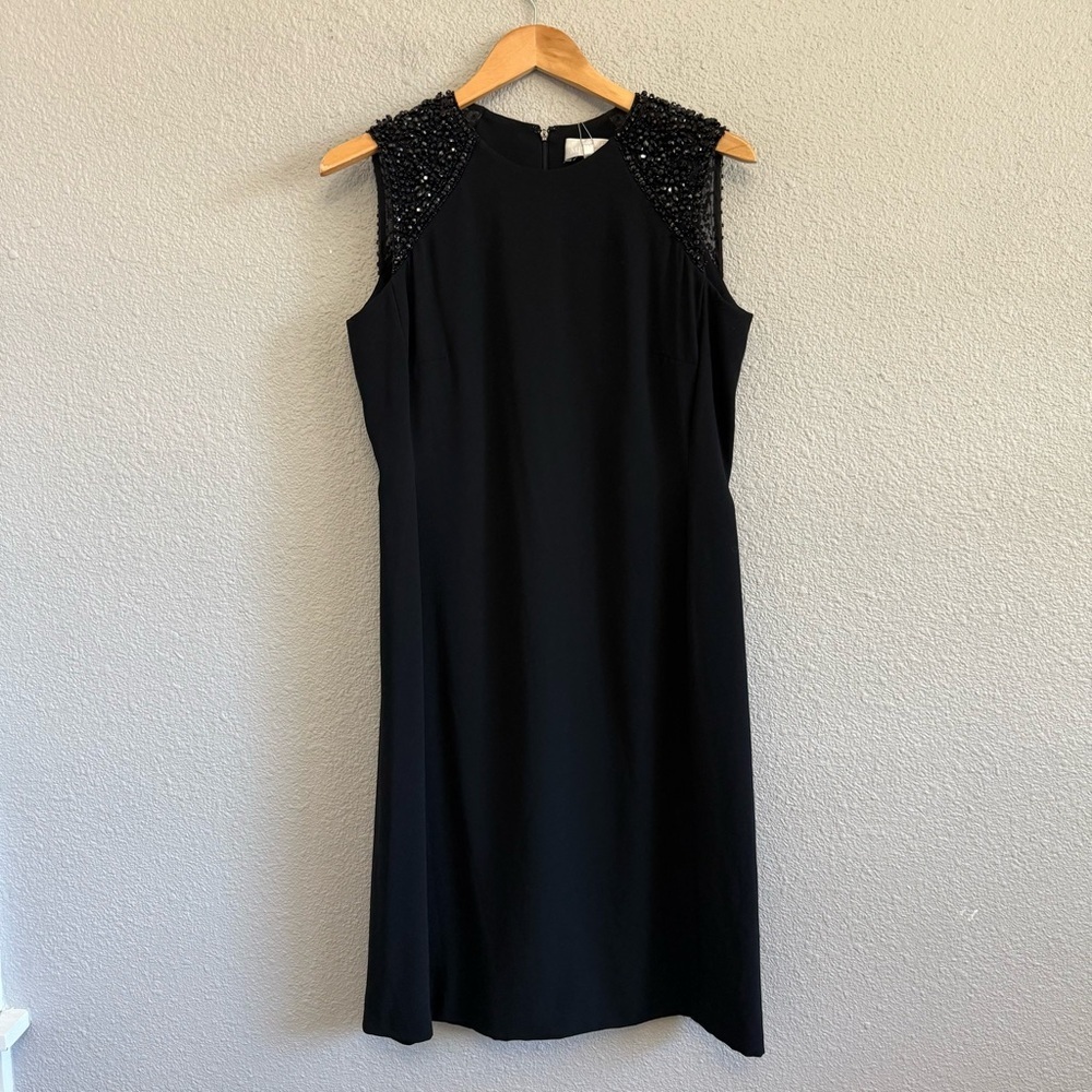 Badgley Mischka Elegant Black Sleeveless Dress Size 6 New! Beaded Shoulders